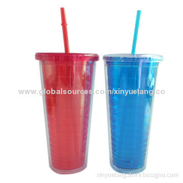 450mL PS Plastic Eco-friendly Double Wall Plastic Tumbler with StrawNew